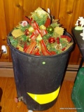 (FM) BARREL LOT; CONTENTS OF BARREL INCLUDE- DECORATIVE CHRISTMAS GIFT BOXES, TINSEL, PR OF