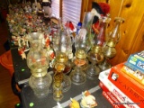 (FM) OIL LAMPS; 6 OIL LAMPS WITH SHADES- 10 IN - 17 IN H