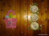(FM) WALL LOT; LOT INCLUDES DECORATIVE METAL HANGING PLATE RACK WITH 3 HUMMINGBIRD COLLECTOR PLATES-