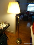 (LR) FLOOR LAMP; BRASS ADJUSTABLE ARM FLOOR LAMP WITH CLOTH SHADE- 57 IN H