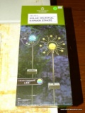 (FM) SOLAR GARDEN STAKES; CELESTIAL THEMED GARDEN STAKES IN THE ORIGINAL BOX BY DESTINATION SUMMER.