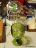 (FM) 3 PIECE LOT; INCLUDES A BUD VASE WITH BRASS STAND, A GEM SHAPED VOTIVE HOLDER WITH BRASS STAND,