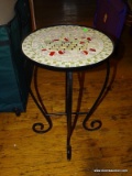 (LR) TABLE; METAL MOSAIC TOP PATIO TABLE- 14 IN DIA. X 24 IN H