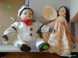 (LR) 2 DOLLS; PORCELAIN SAILOR DOLL- 10 IN AND AN EFFANBEE PEACHES AND CREAM COMPOSITION DOLL ON