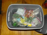 (LR) TUB LOT, LOT INCLUDES MULTI COLORED PACKAGES OF GLASS DECORATIVE MARBLES AND BEADS- INCLUDES