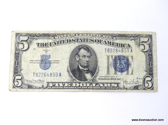 1934C FIVE DOLLAR SILVER CERTIFICATE