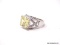 .925 STERLING SILVER RING WITH SQUARE CUT CITRINE GEMSTONE & SMALL CZ CHIPS ALONG THE BAND. COMES