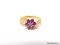 18KT YELLOW GOLD OVER .925 STERLING SILVER FLOWER RING WITH (6) ROUND RUBY STONES & SMALL DIAMOND