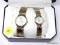 HIS & HERS TWELVE QUARTZ COLLECTION STAINLESS STEEL WITH GOLD TRIM WRIST WATCHES. WATER RESISTANT.