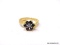 TECHNIBOND 18KT YELLOW GOLD OVER .925 STERLING SILVER FLOWER RING WITH SIMULATED SAPPHIRE & SMALL CZ
