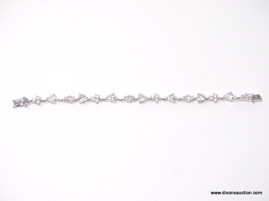 .925 STERLING SILVER HEART, CLUB & DIAMOND CZ BRACELET FROM THE SUZANNE SOMERS COLLECTION. MEASURES