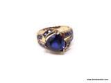 TECHNIBOND 18KT YELLOW GOLD OVER .925 STERLING SILVER RING WITH TRIANGLE CUT SIMULATED SAPPHIRE