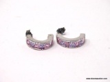 PAIR OF .925 STERLING SILVER PIERCED EARRINGS WITH TRILLION CUT PINK & PURPLE CZ STONES. SUZANNE