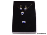 18KT GOLD OVER .925 STERLING SILVER & SIMULATED TANZANITE/DIAMOND TECHNIBOND 3 PC. SET TO INCLUDE: