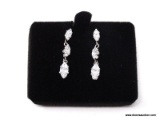 PAIR OF 14K WHITE GOLD & CZ DANGLE PIERCED EARRINGS. COMES IN BOX.