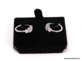 .925 STERLING SILVER HOOP EARRINGS WITH SQUARE CZ GEMSTONES. COMES WITH BOX.