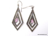 PAIR OF .925 STERLING SILVER, MARCASITE & PINK TOPAZ PIERCED EARRINGS. COMES IN BOX.