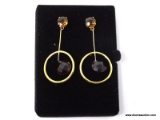 PAIR OF TECHNIBOND 18KT YELLOW GOLD OVER .925 STERLING SILVER PIERCED EARRINGS WITH SMOKED TOPAZ