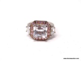 REAL COLLECTION BY ADRIENNE, STUNNING .925 STERLING SILVER RING WITH LARGE SQUARE CUT CZ IN THE