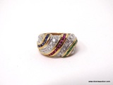 TECHNIBOND 18KT YELLOW GOLD OVER .925 STERLING SILVER RING WITH BEAUTIFUL MULTI-COLORED CZ STONES.