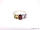 .925 STERLING SILVER MULTI-COLORED STONE RING. SIZE IS BETWEEN 8 & 8-1/4. MATCHES #45 & 45B.