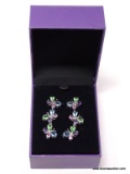 PAIR OF .925 STERLING SILVER BUTTERFLY DROP PIERCED EARRINGS WITH MULTI-COLORED CZ STONES. PART OF