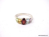 .925 STERLING SILVER MULTI-COLORED STONE RING. SIZE IS 7-1/2.