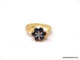 TECHNIBOND 18KT YELLOW GOLD OVER .925 STERLING SILVER FLOWER RING WITH SIMULATED SAPPHIRE & SMALL CZ