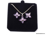 .925 STERLING SILVER & PURPLE AMETHYST STAR PENDANT ON STERLING SILVER BOX CHAIN WITH MATCHING PAIR