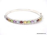 .925 STERLING SILVER MULTI-COLORED STONE CUFF BRACELET WITH DOUBLE CLASP.