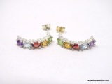 PAIR OF .925 STERLING SILVER MULTI-COLORED STONE PIERCED EARRINGS.