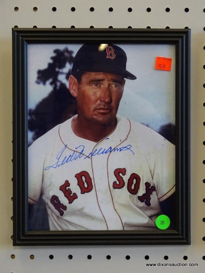 SIGNED RED SOX PHOTOGRAPH; IS OF AND SIGNED BY TED WILLIAMS. HAS COA ON THE BACK FROM CLASSIC SPORTS
