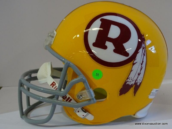 TROPHY HELMET; REDSKINS FOOTBALL TROPHY HELMET IN BURGUNDY AND YELLOW. NOT TO BE USED IN ACTIVE