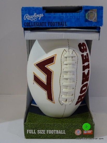 RAWLINGS FULL SIZE FOOTBALL; IS HOKIES THEMED AND BRAND NEW IN THE BOX.