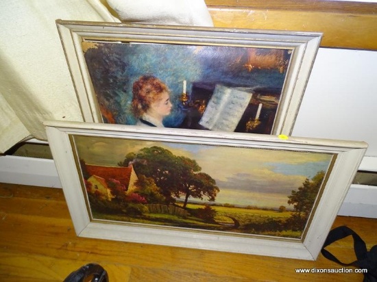 (LR) 2 FRAMED PICTURE LOT; INCLUDES A LANDSCAPE PRINT ON BOARD AND A PRINT ON BOARD OF A WOMAN