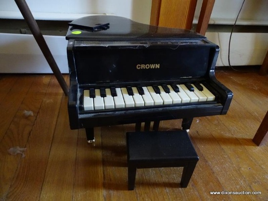 (LR) TOY PIANO; PLASTIC BATTERY OPERATED PIANO WITH MATCHING TOY PIANO BENCH. HAS NOT BEEN TESTED.