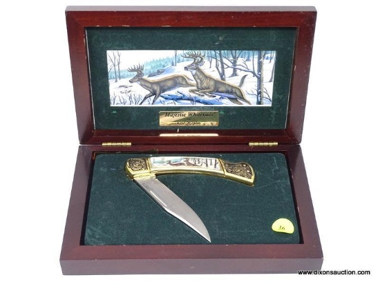 LIMITED EDITION "MAJESTIC WHITETAILS" FOLDING KNIFE BY ERIC BJORLIN. COMES IN PRESENTATION BOX.