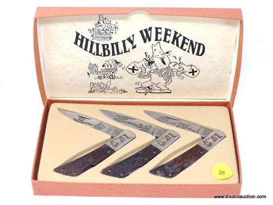 TOMAHAWK HILLBILLY WEEKEND FOLDING KNIFE SET IN ORIGINAL BOX.