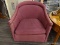 ARM CHAIR; PURPLE CHECKER PATTERN UPHOLSTERED ARM CHAIR IN EXCELLENT CONDITION. MEASURES 27 IN X 30