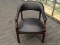 OFFICE ARM CHAIR; BLACK LEATHER, MAHOGANY, AND BRASS STUDDED OFFICE ARM CHAIR IN EXCELLENT