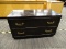 CENTURY FURNITURE 2 DRAWER CHEST; BLACK CHEST WITH BRASS HANDLES AND DOVETAILED DRAWERS. IS IN GOOD