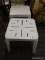 PATIO END TABLES; WHITE VINYL PATIO END TABLES IN EXCELLENT CONDITION. EACH MEASURES 17 IN X 17 IN X