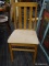 SIDE CHAIR; MAPLE AND UPHOLSTERED SIDE CHAIR IN EXCELLENT CONDITION. MEASURES 15 IN X 17 IN X 35 IN