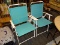 PATIO CHAIRS; PAIR OF WHITE AND BLUE VINYL PATIO CHAIRS IN EXCELLENT CONDITION. MEASURES 23 IN X 22