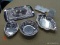 ASSORTED LOT; INCLUDES ASSORTED SILVER PLATE DISHES, A SILVER PLATE CHAFING DISH LID, GLASS