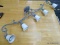 5 LIGHT VANITY; GRAY AND MILK GLASS SHADE LIGHTS VANITY LIGHT SET. MEASURES 38 IN X 12 IN