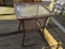 PATIO END TABLE; WAVY GLASS AND WICKER END TABLE WITH 1 LOWER SHELF. IS IN EXCELLENT CONDITION AND