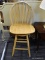 BARSTOOL; MAPLE PLANK BOTTOM BARSTOOL WITH ARROW BACK AND LOWER FOOT RESTS. IS IN VERY GOOD