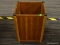 WASTEBASKET; MAHOGANY WASTE BASKET IN GOOD CONDITION. MEASURES 12 IN X 12 IN X 14 IN