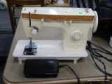 VINTAGE SINGER SEWING MACHINE; MODEL FASHION MATE WITH PEDAL AND POWERCORD. APPEARS TO BE IN GOOD